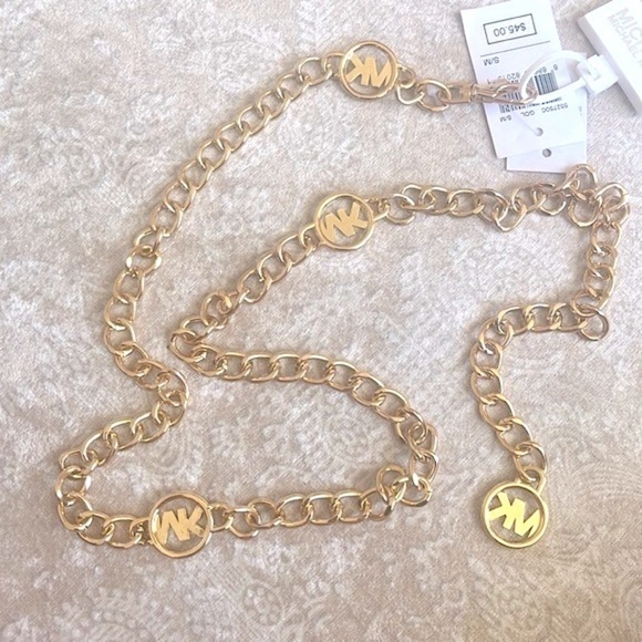 Brand New Michael Kors Gold Tone Logo Metal Chain Belt Adjustable Length main image 2